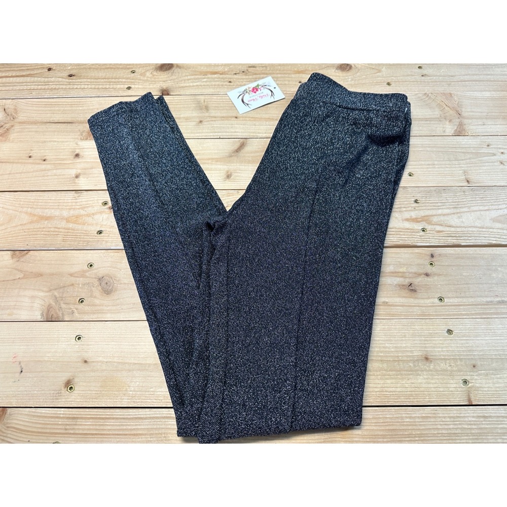 See and Be Seen Skinny Sparkle Jeggings Black Silver Metallic Womens Small